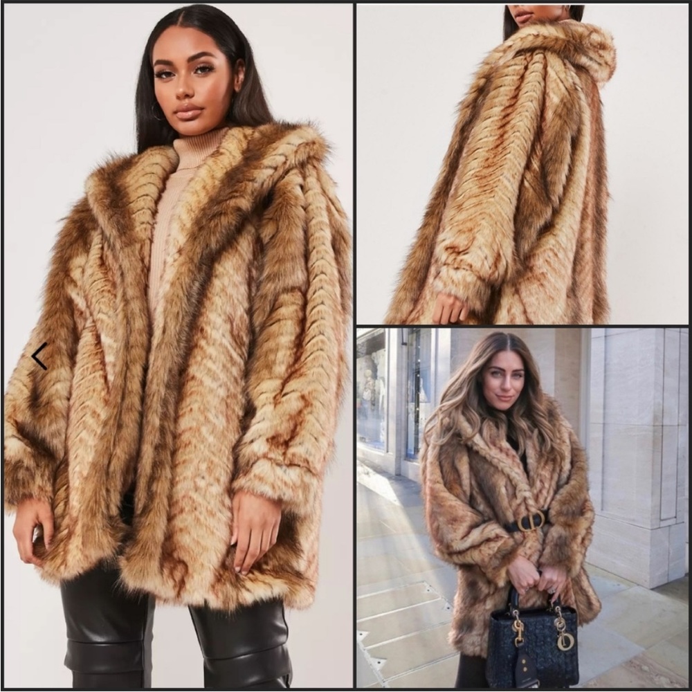 Chevron Faux Fur Jacket
